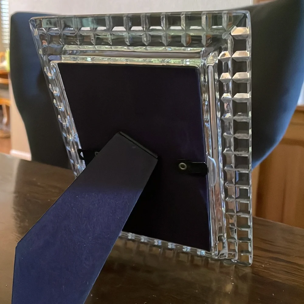 Heavy glass desk frame w/embossed squares pattern, 3 5/8” X 5 1/4” opening